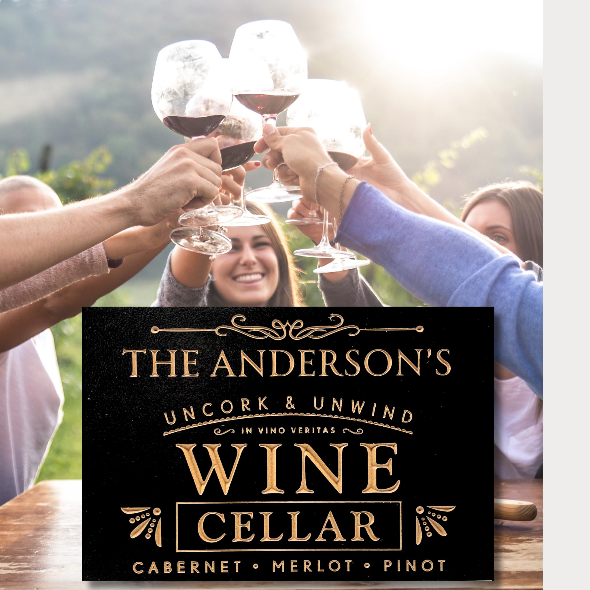 Made in the USA carved wooden wine cellar sign
