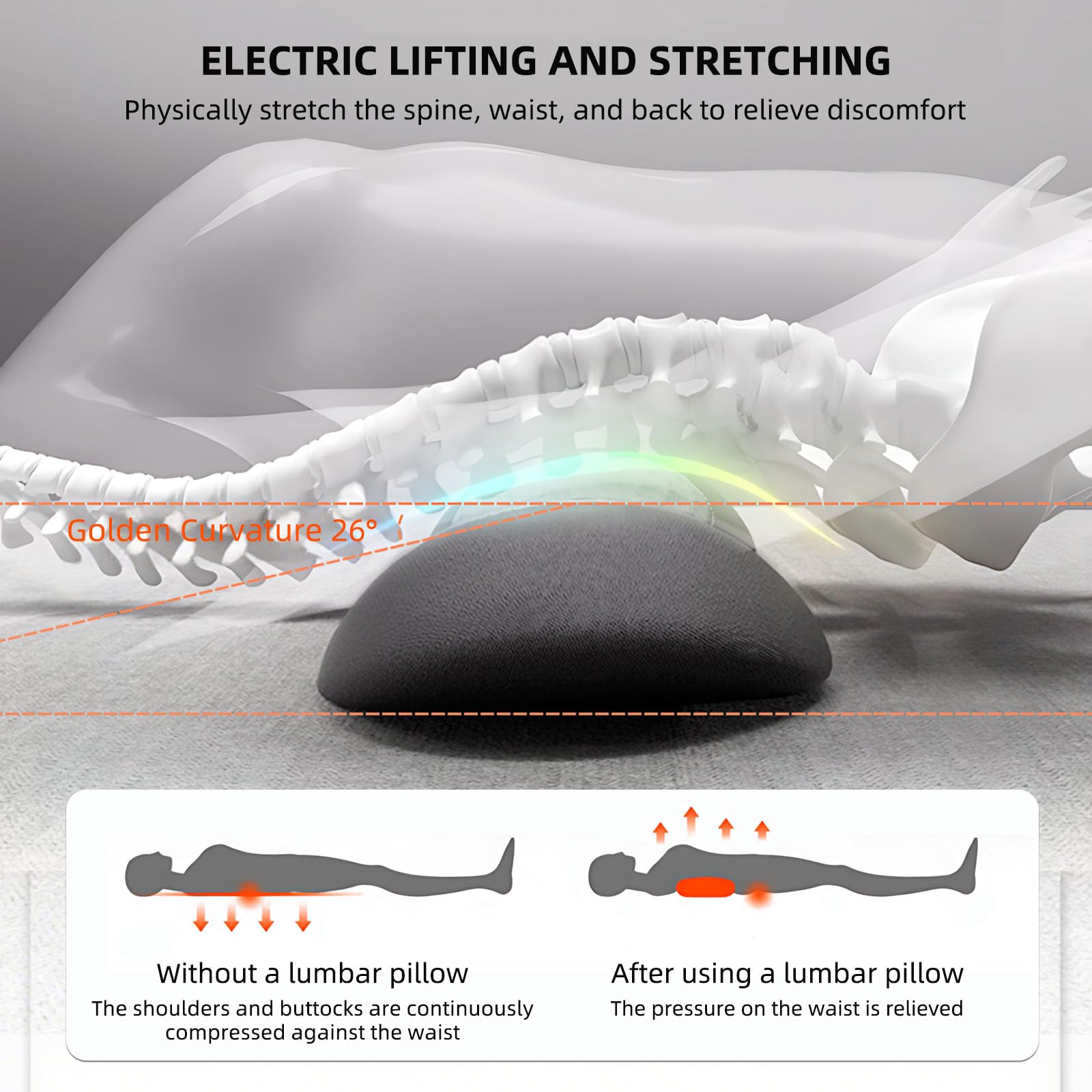 Lumbar support pillow adjustable height side view