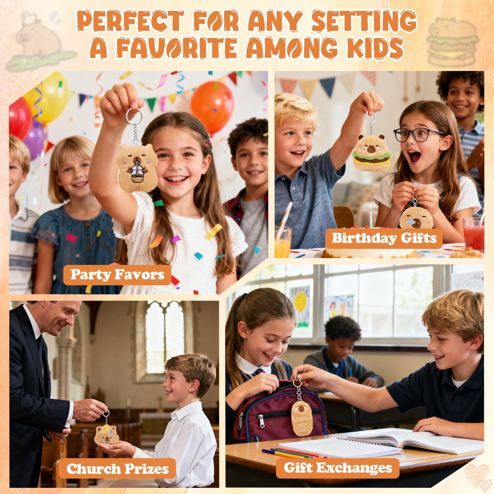 Back-to-school goodie bags featuring plush keychains