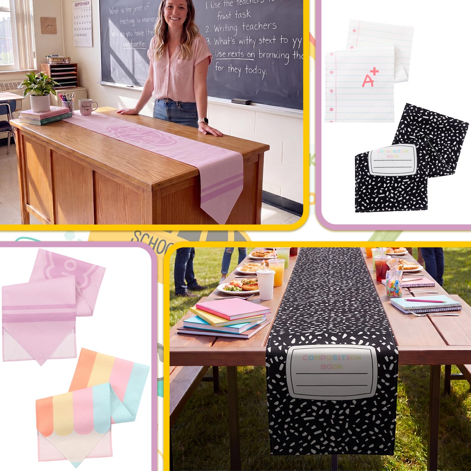 Back to school decor table runner for classrooms and parties