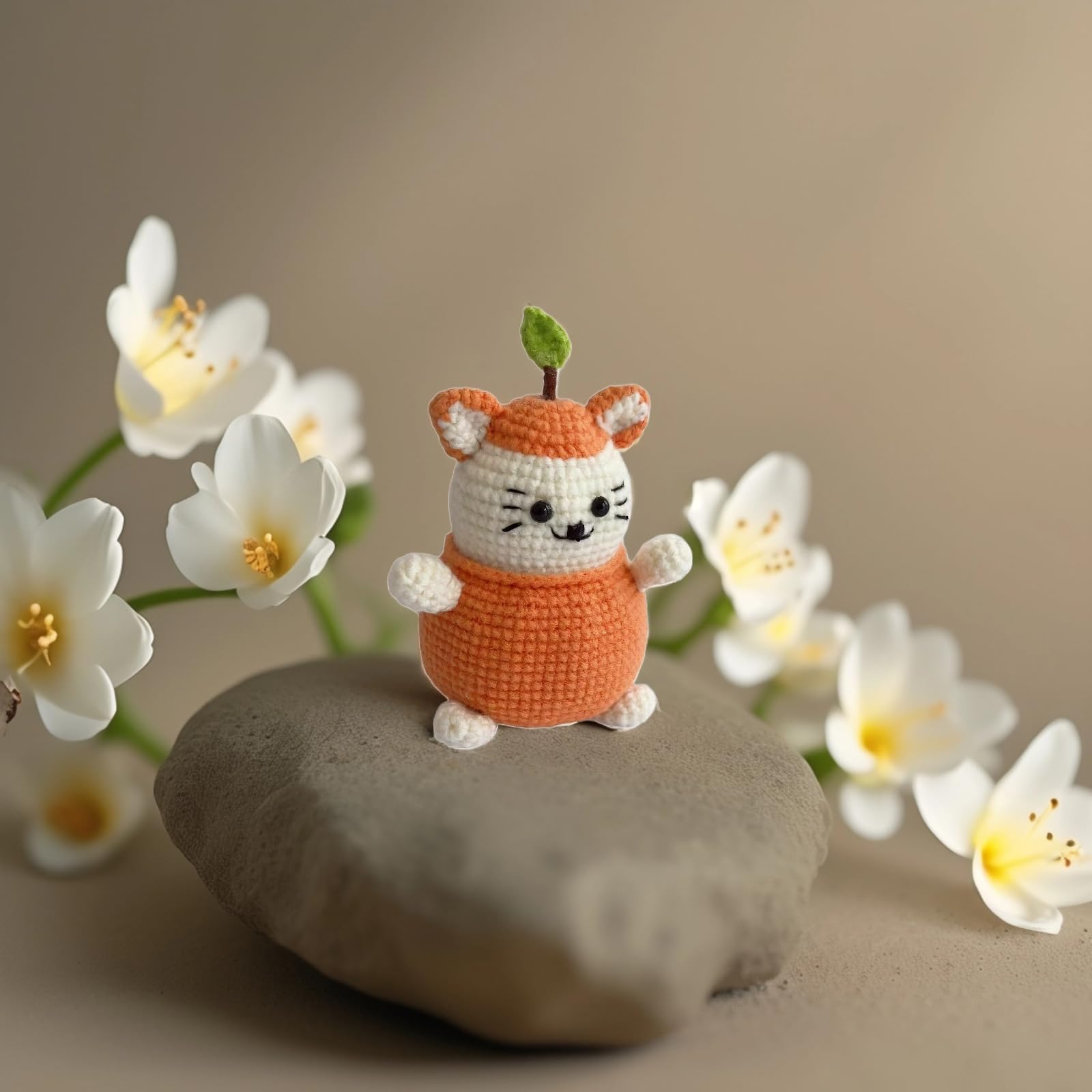 Giftable crochet cat doll in orange