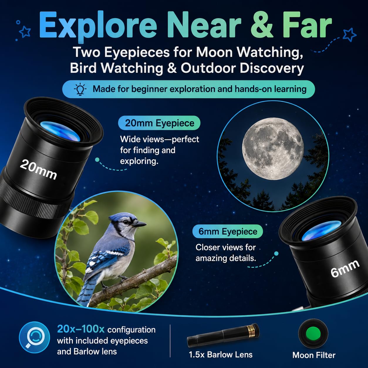 Backyard astronomy with kids telescope and tripod