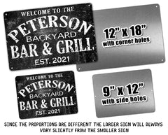 Backyard Bar & Grill Custom Metal Outdoor Tin Sign 12x18 size