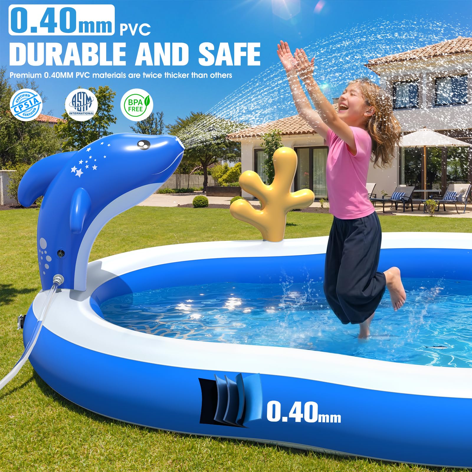 Backyard inflatable water play center showing large design