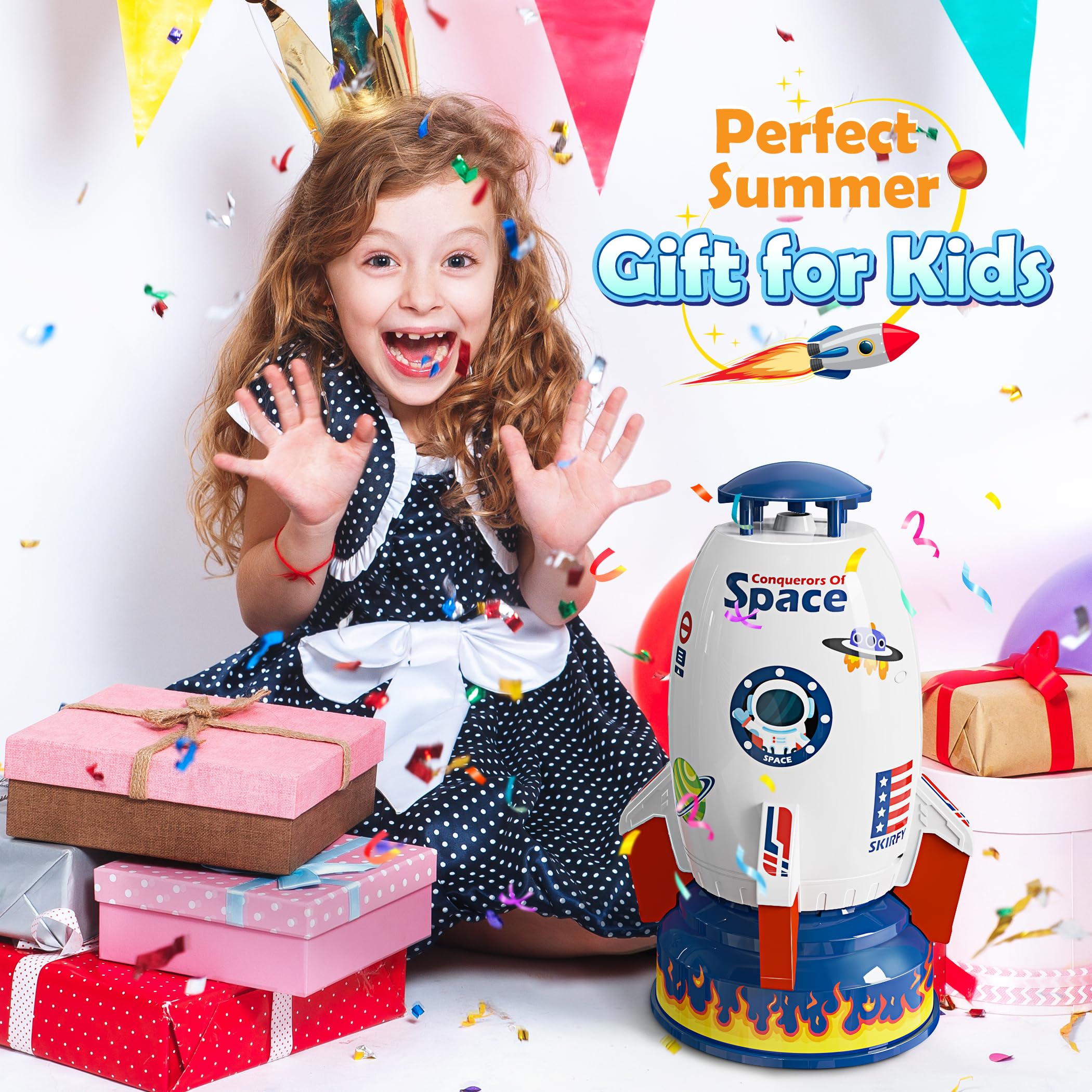 Safe plastic and foam rocket sprinkler for kids