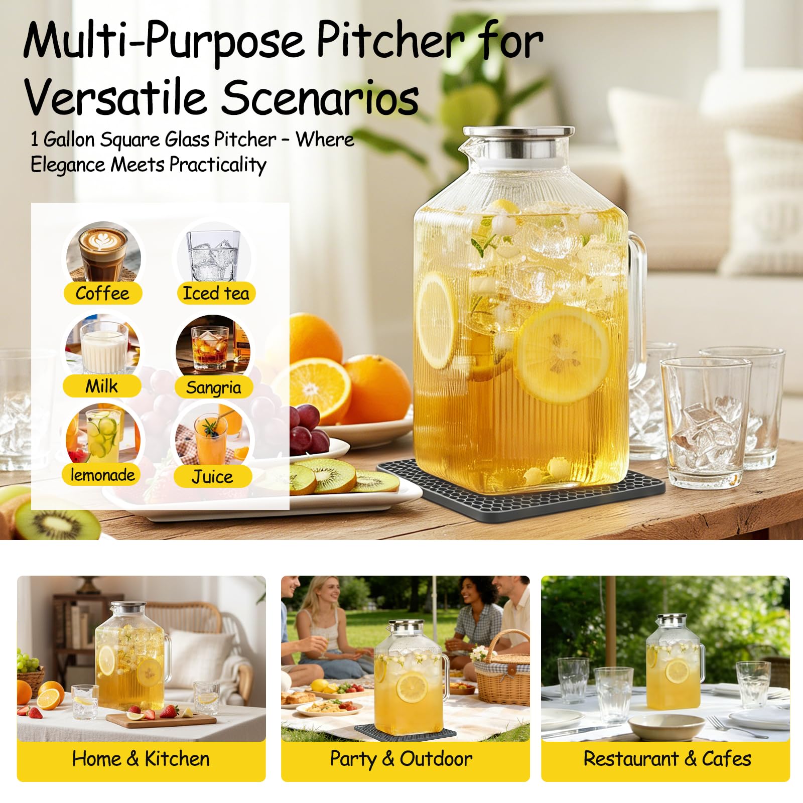 1 gallon capacity glass pitcher for water and iced tea
