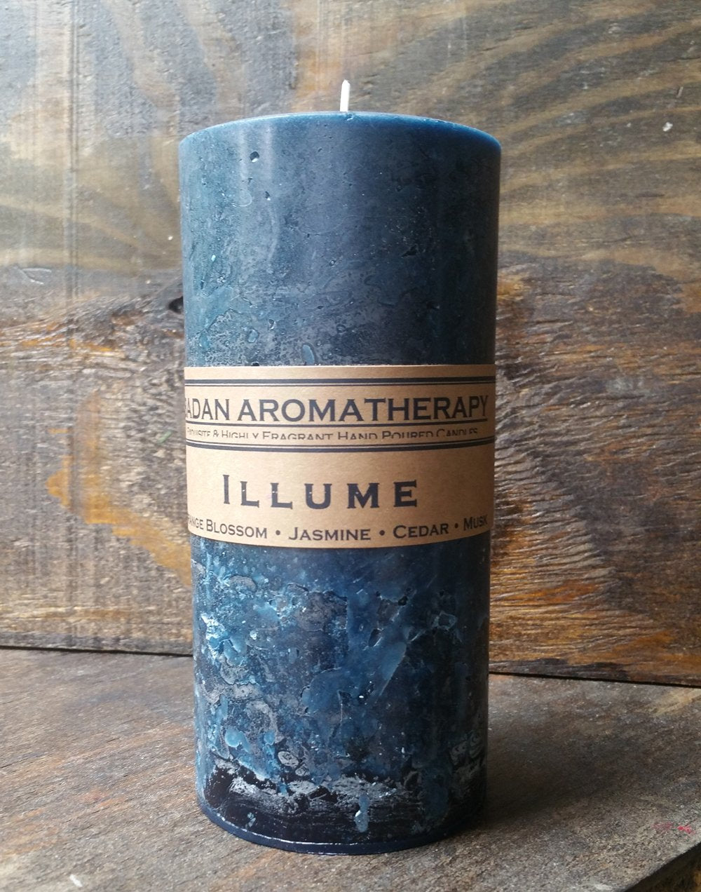 Dark blue round pillar candle by Badan Aromatherapy handmade in the USA