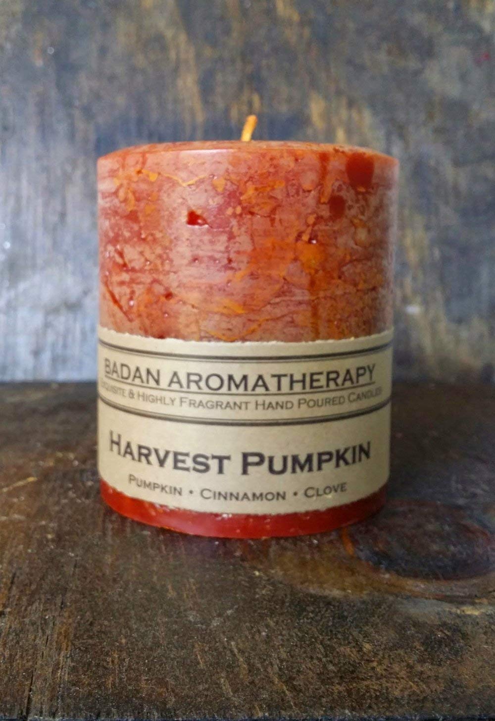 Dark orange Badan pillar candle with 3pc option and rustic finish
