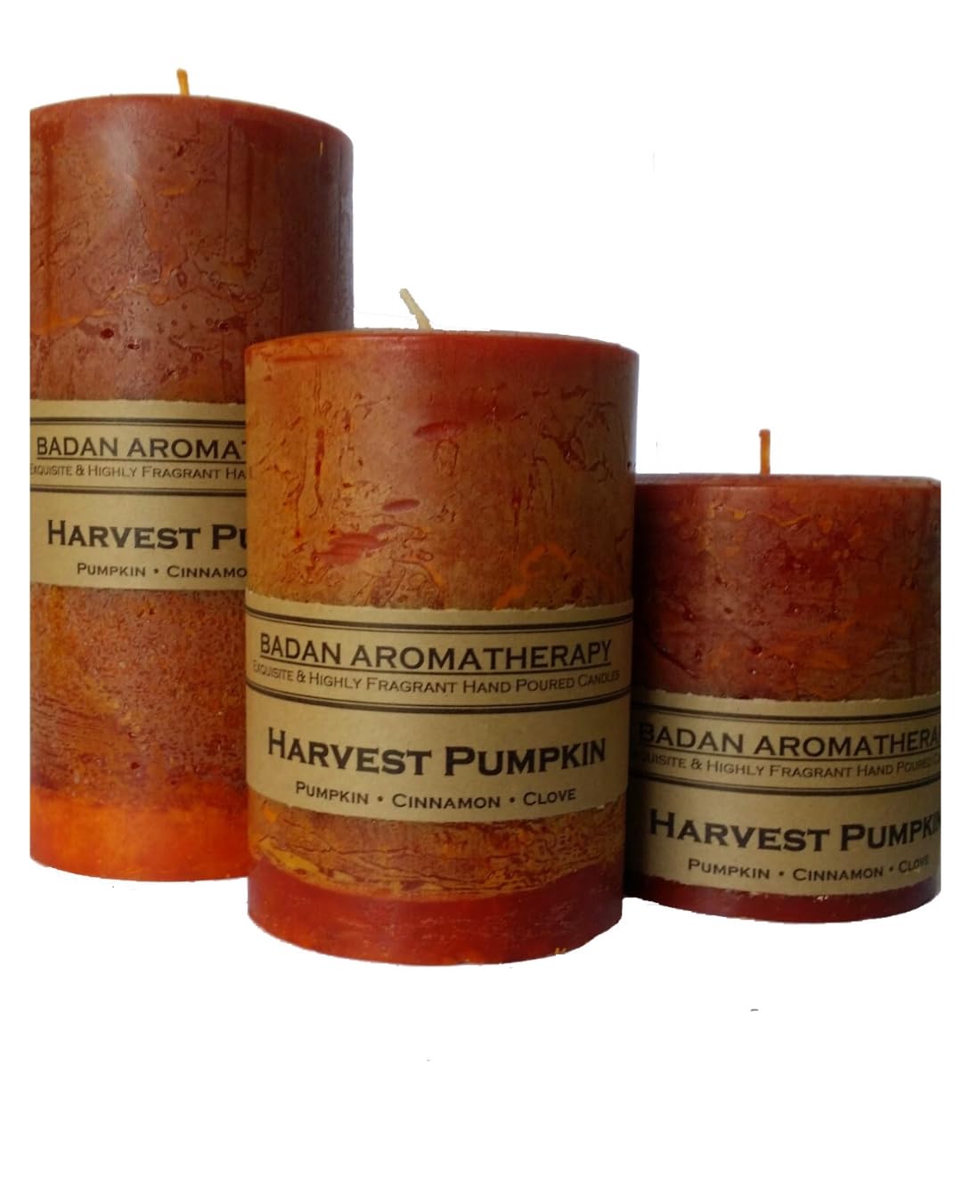 Badan harvest pumpkin spice pillar candle set in dark orange
