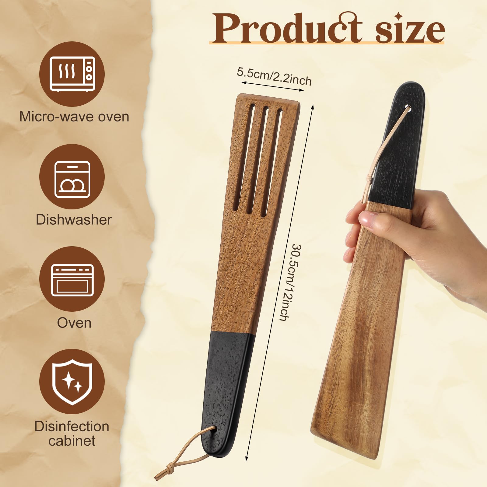 Baderke 12 inch spatula solid acacia wood black handle