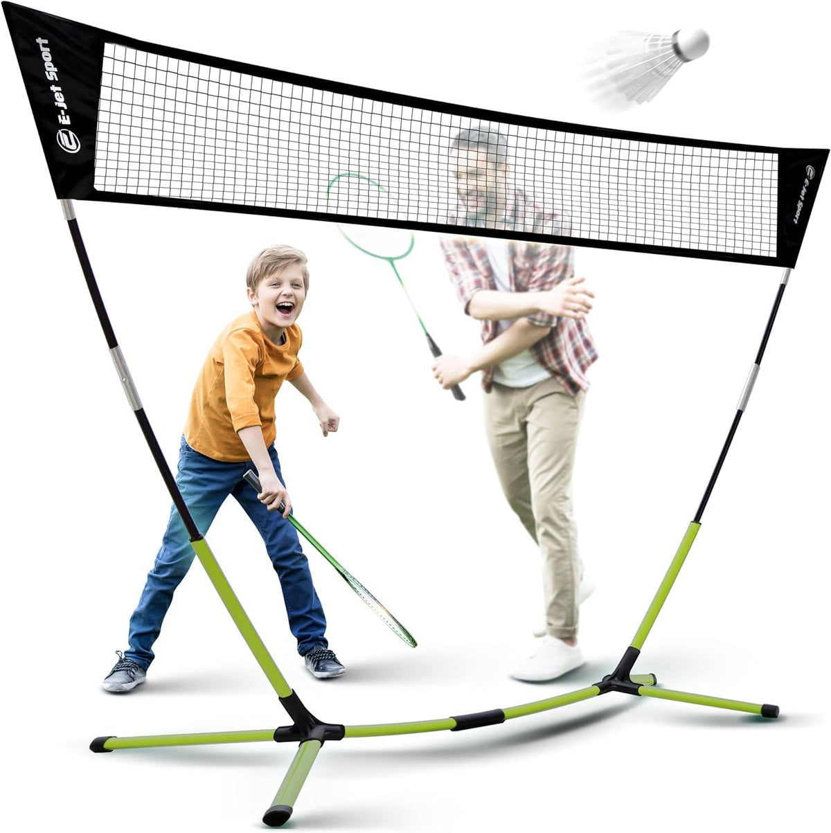 Portable freestanding badminton net with oval design