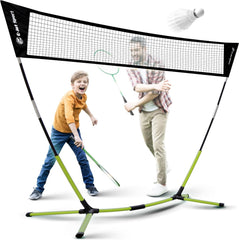 Portable freestanding badminton net with oval design