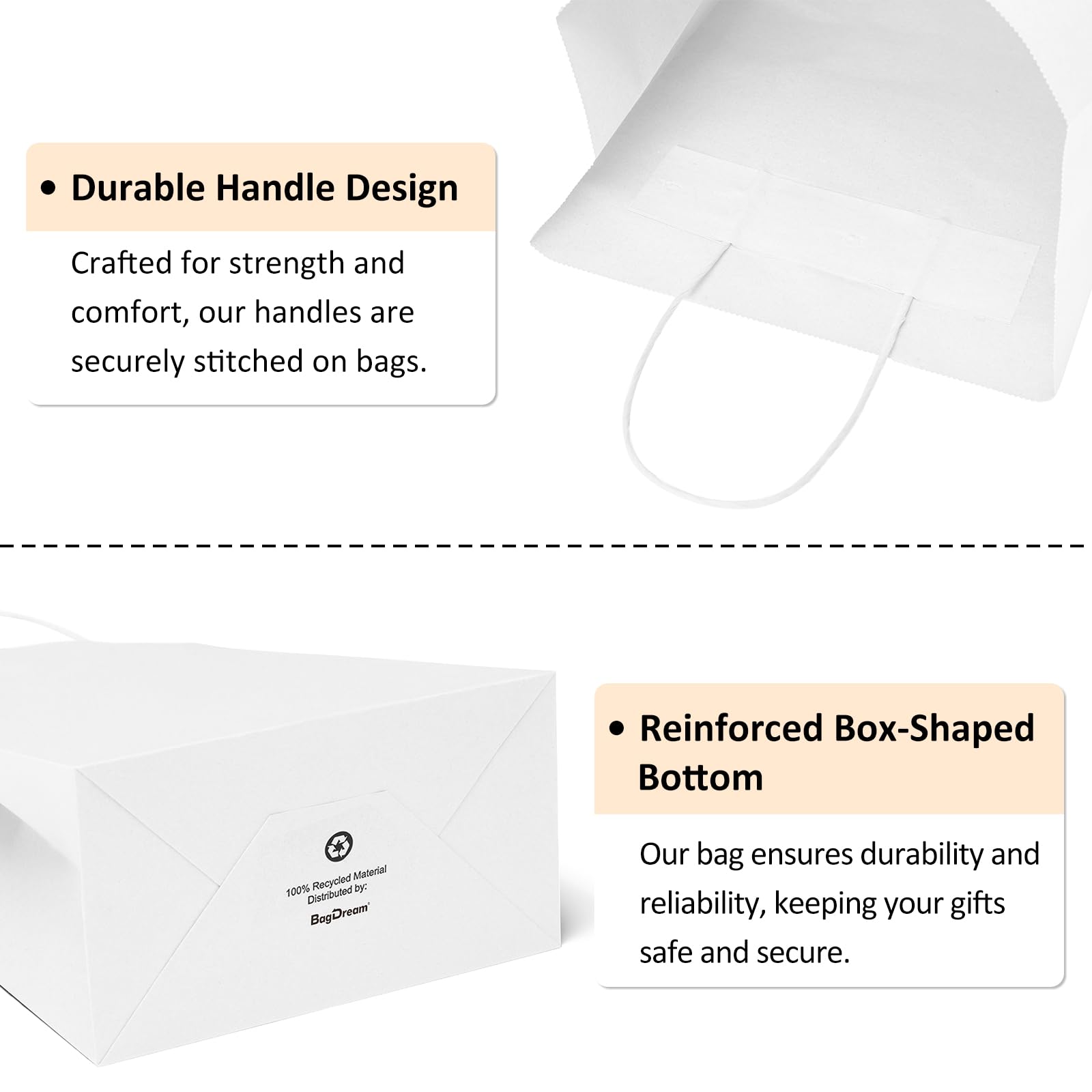 BagDream 25 pack white gift bags twist handles ready for use