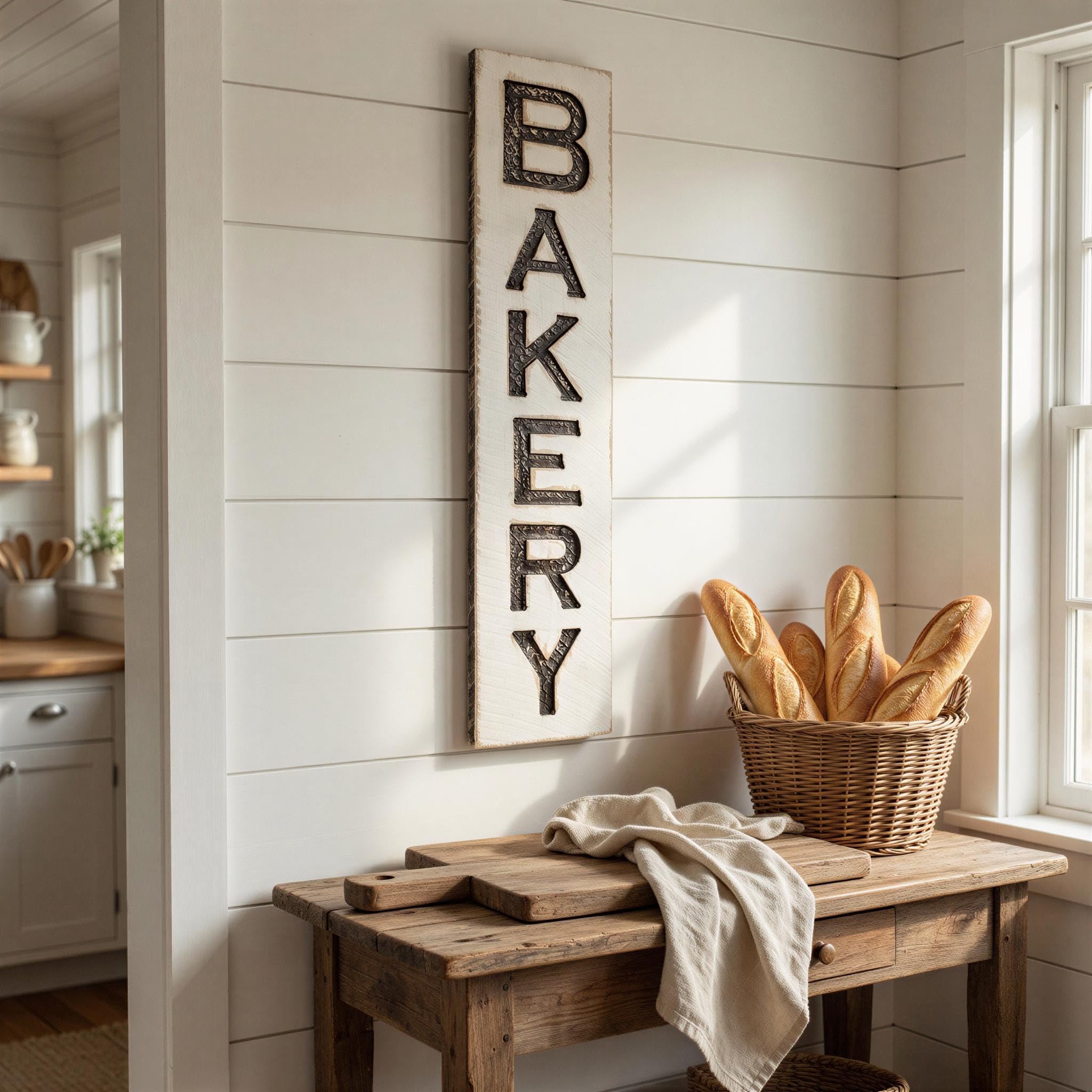 Rustic farmhouse style bakery sign for cafe and restaurant interiors