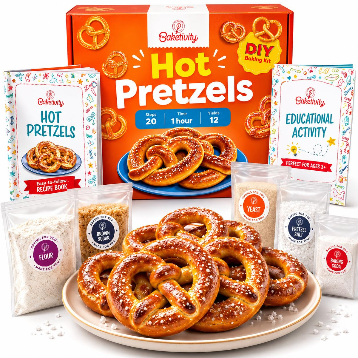 Baketivity pretzel kids baking kit box with pre-measured ingredients