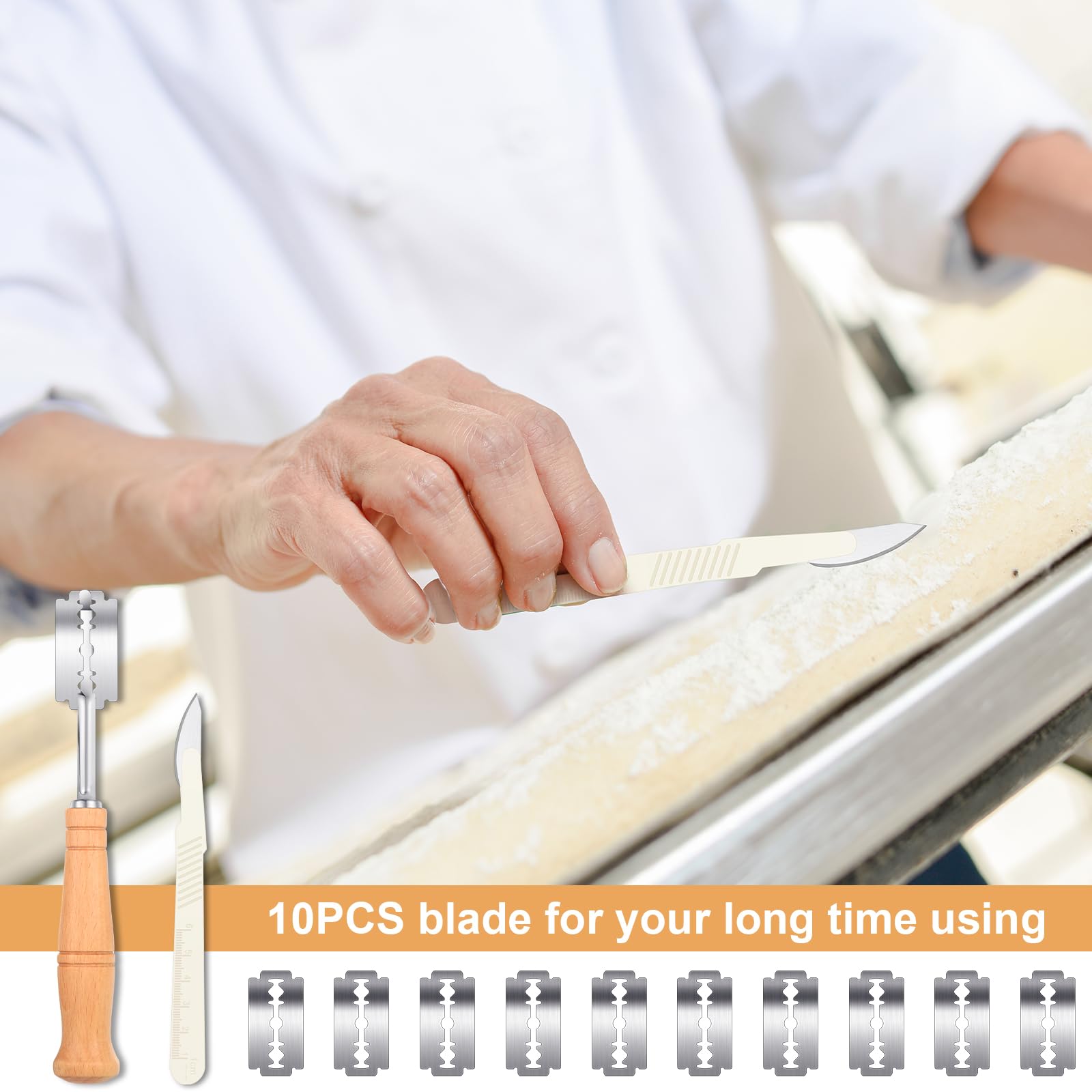 Complete baking set for bread scoring with blades and knives