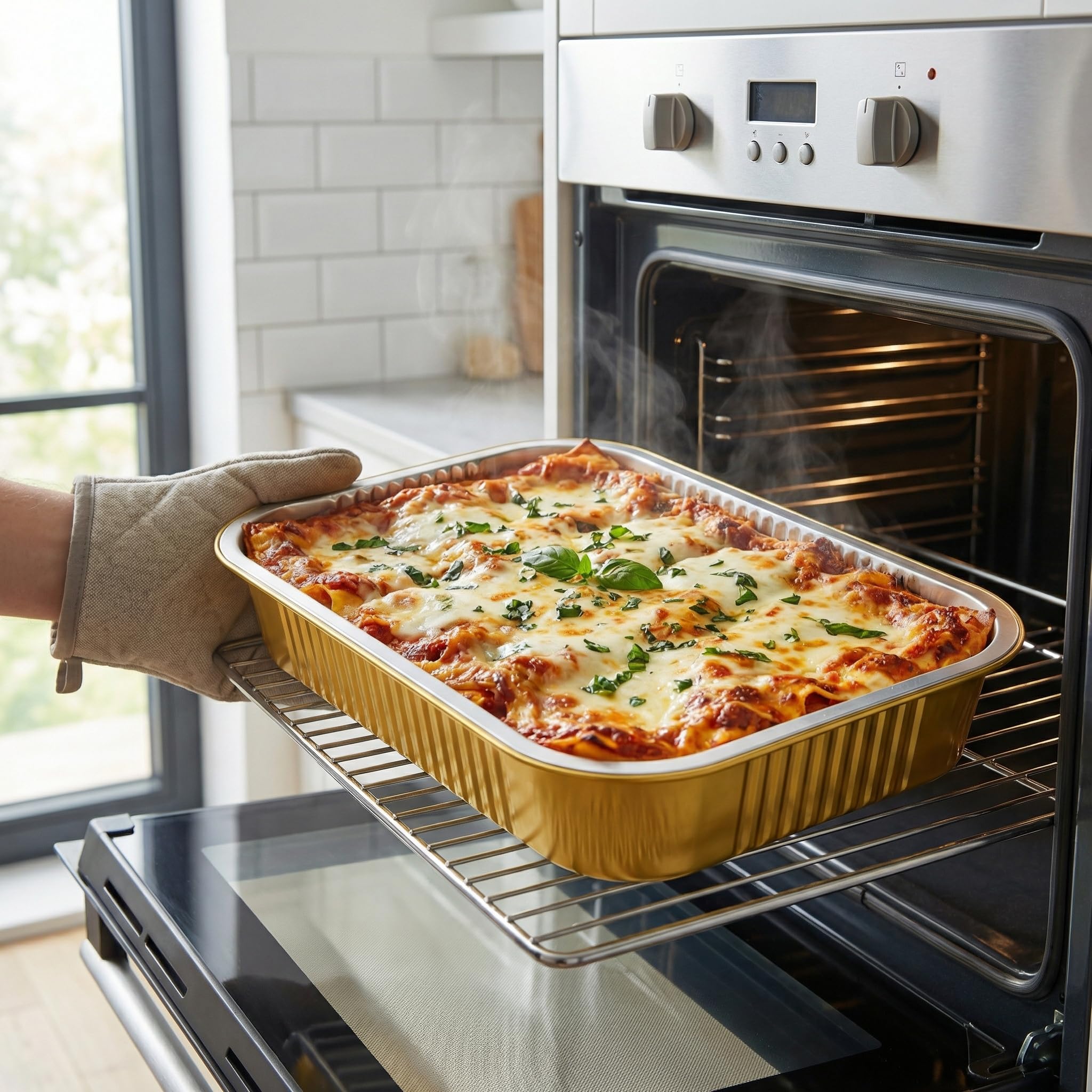 two size disposable aluminum baking pans with lids