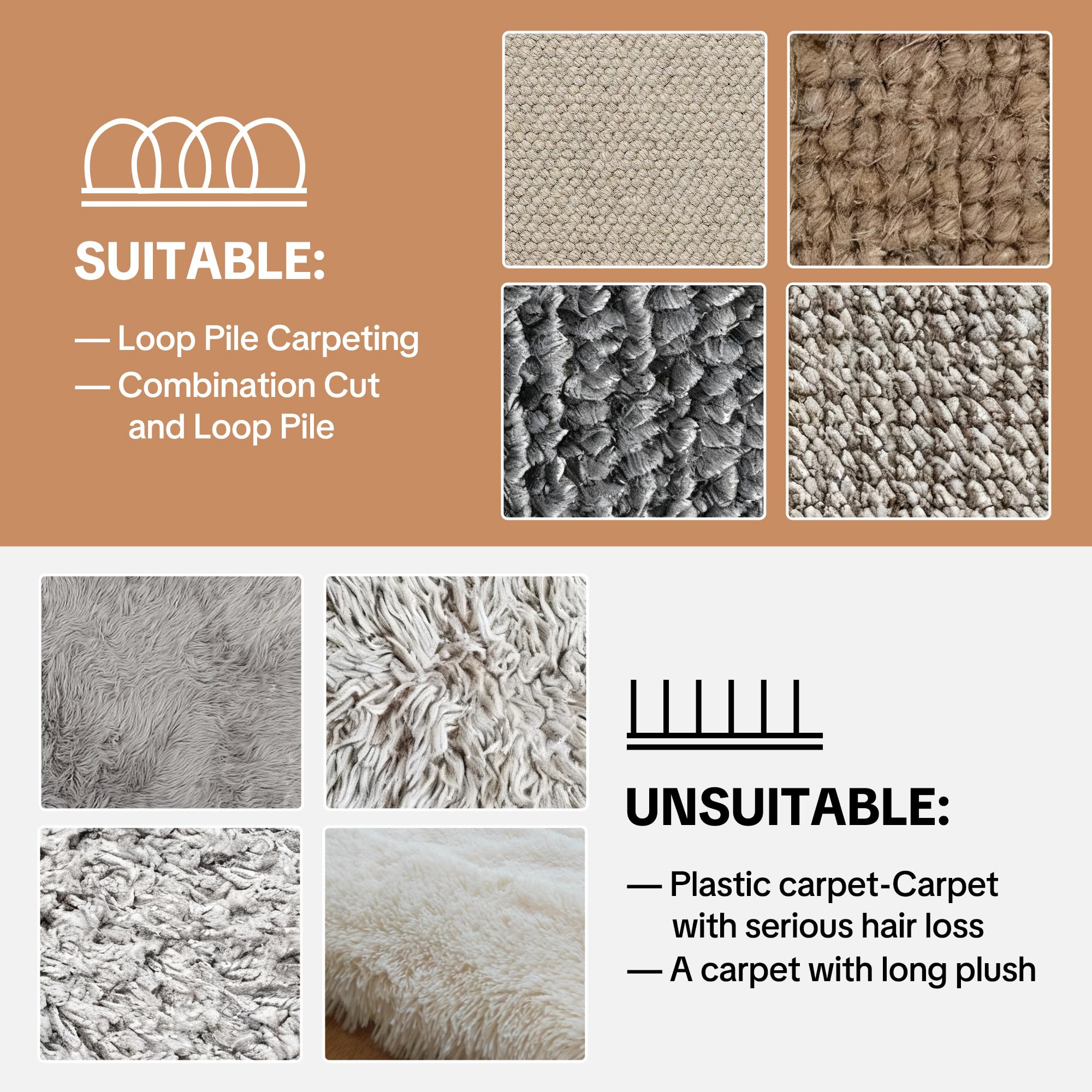 Non-slip carpet protector with magic tape backing on loop pile