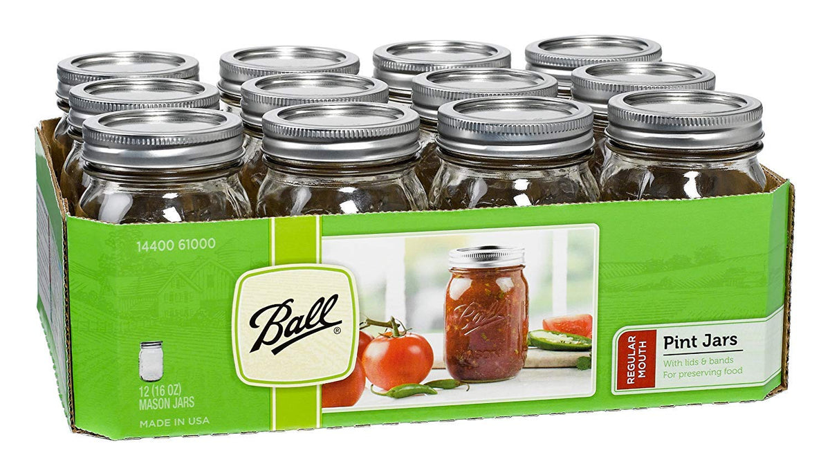 Ball Regular Mouth 16-Ounces Mason Jar with Lids and Bands 12-Unit Pack