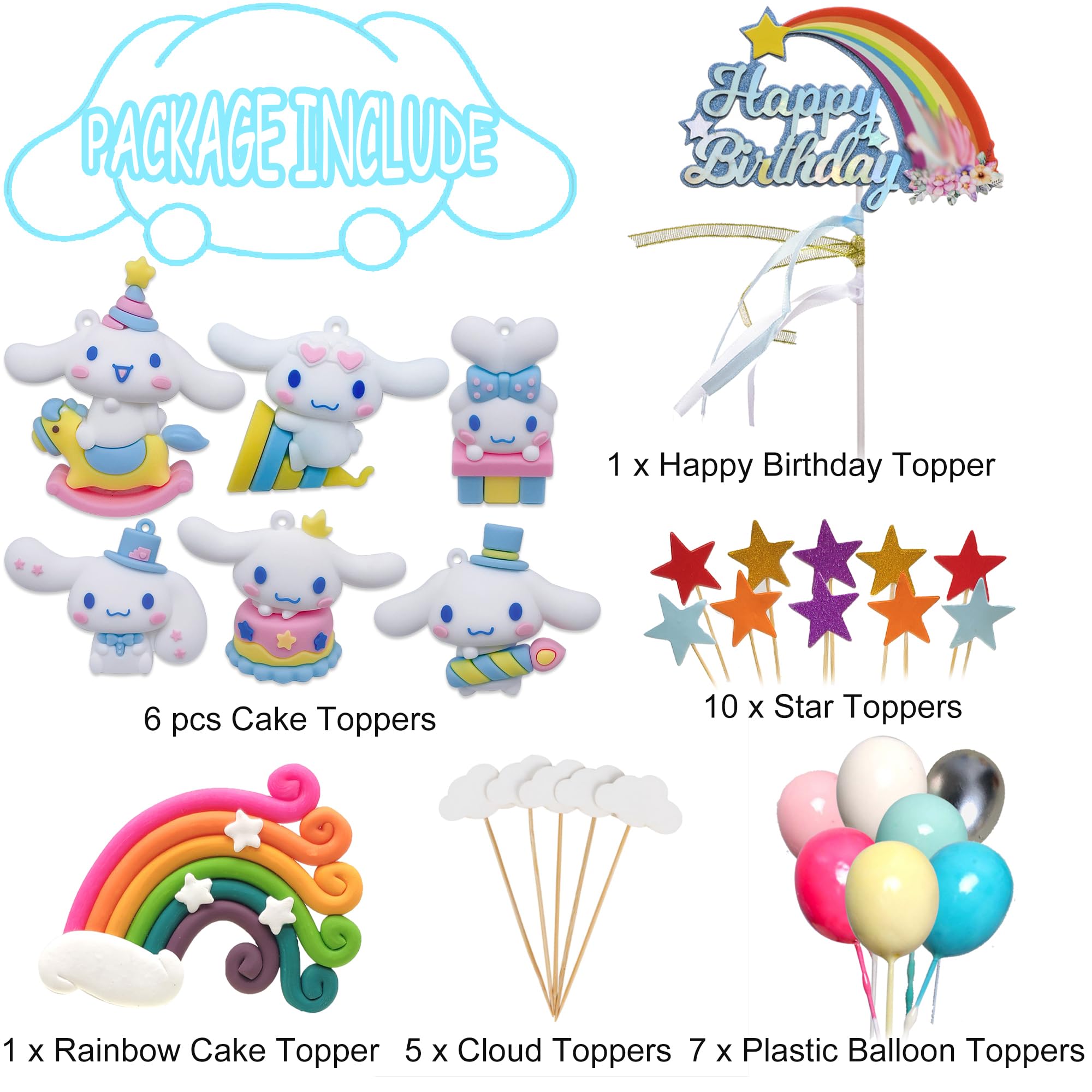 Rainbow, 10 star and 6 cloud cupcake toppers
