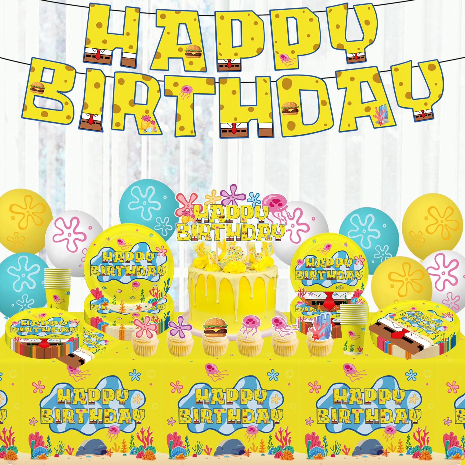 Happy Birthday banner in yellow set images