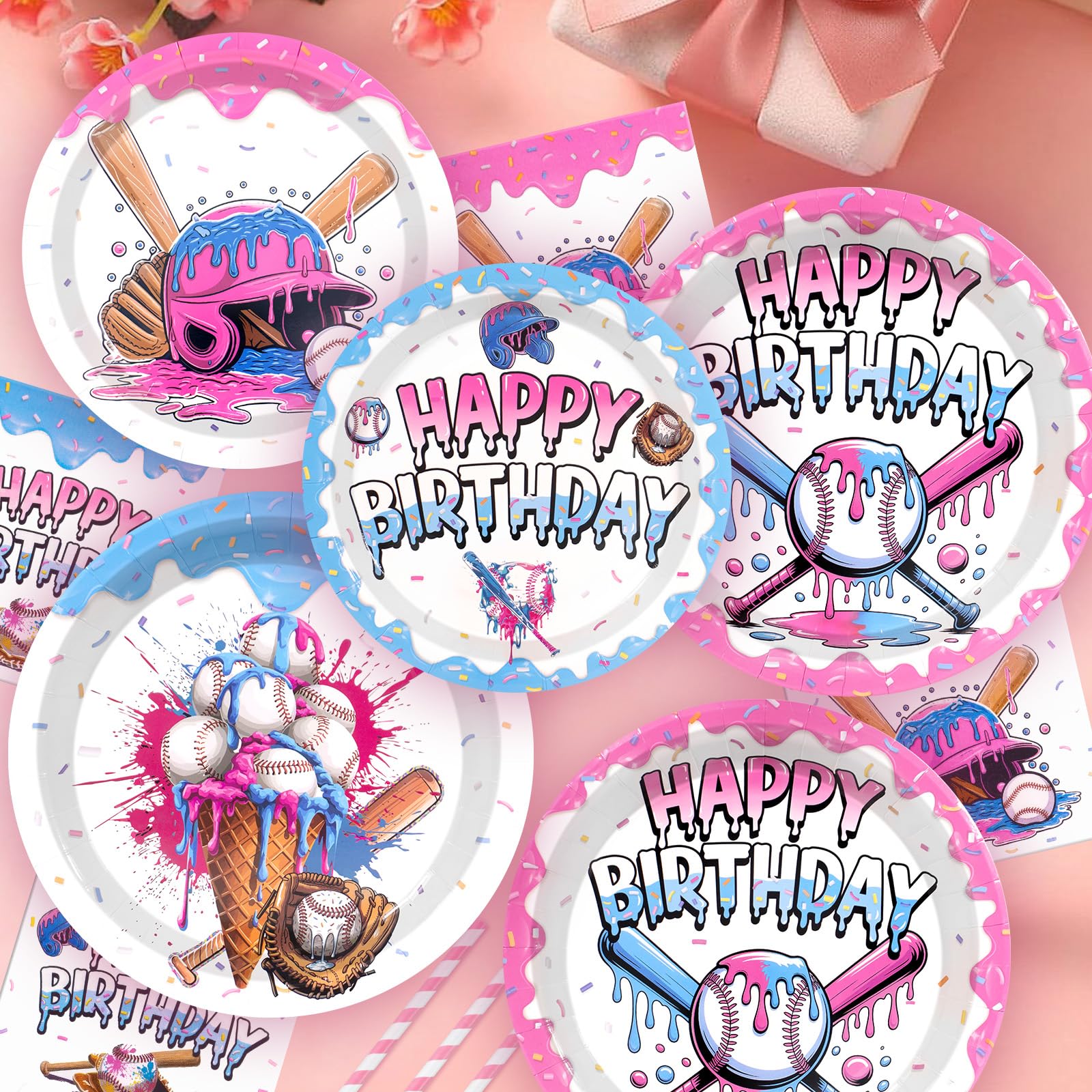Balloons image for Ice Cream Drip Baseball Birthday Decorations Set