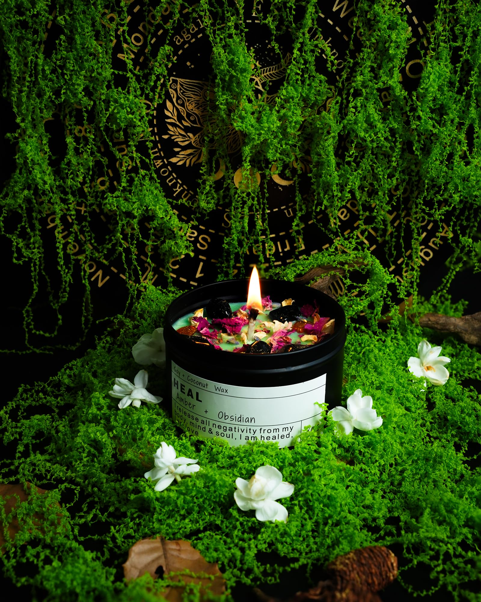 Baltic Amber Chakra Candle with dried flowers