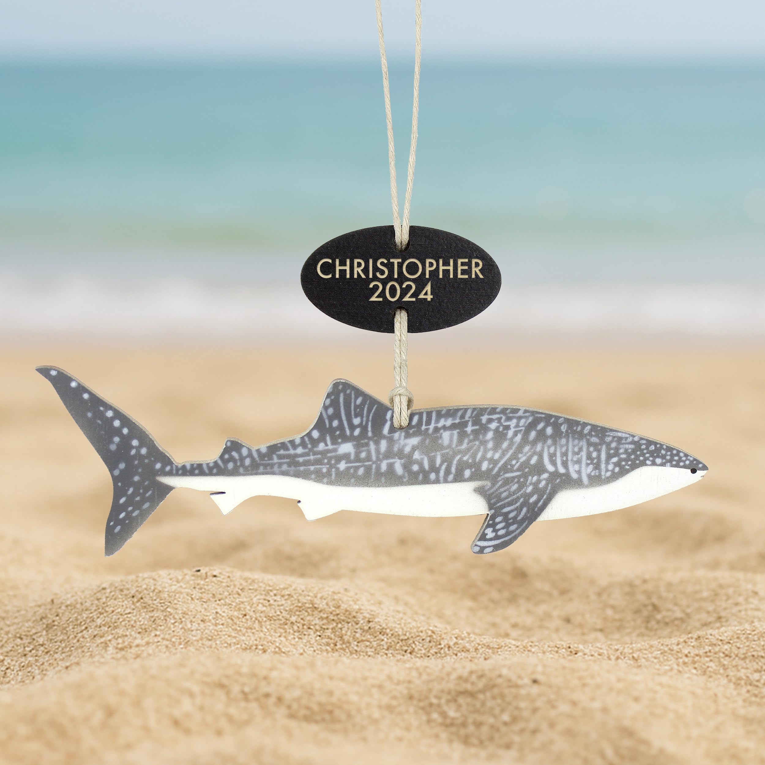 Hand painted whale shark ornament with custom name and year