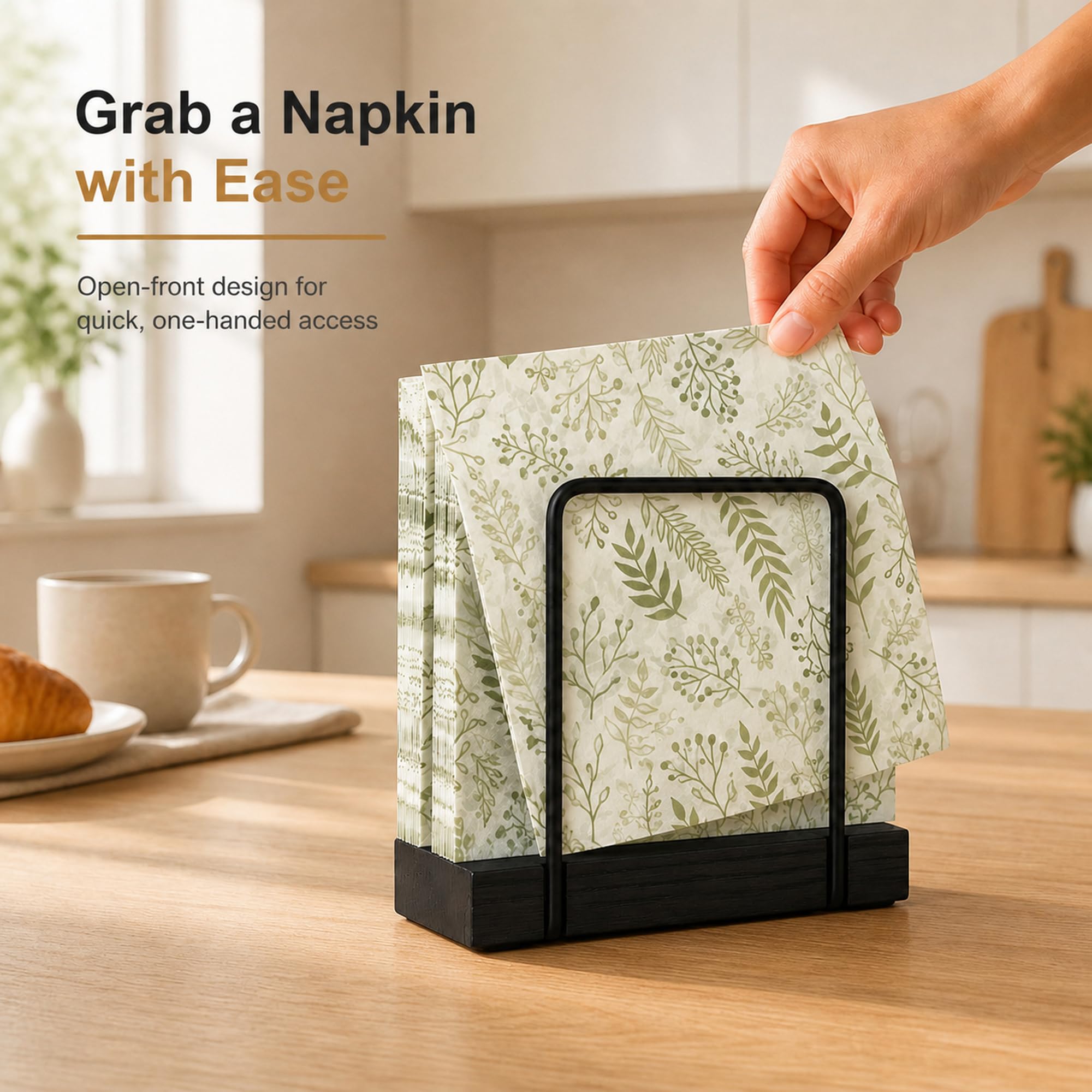 Open-front napkin holder for easy napkin access