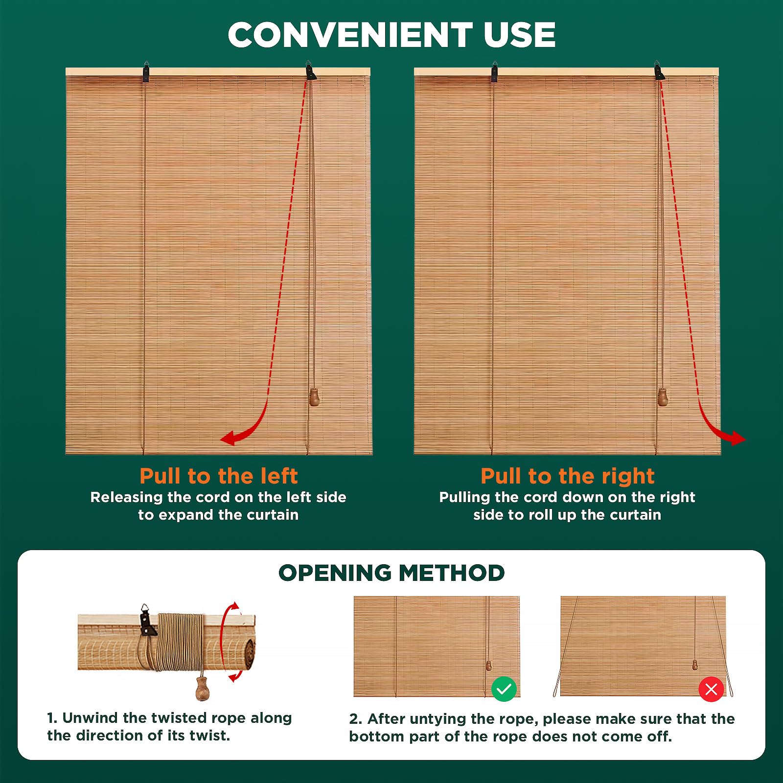 Bamboo blinds 23x48 in size for interior windows