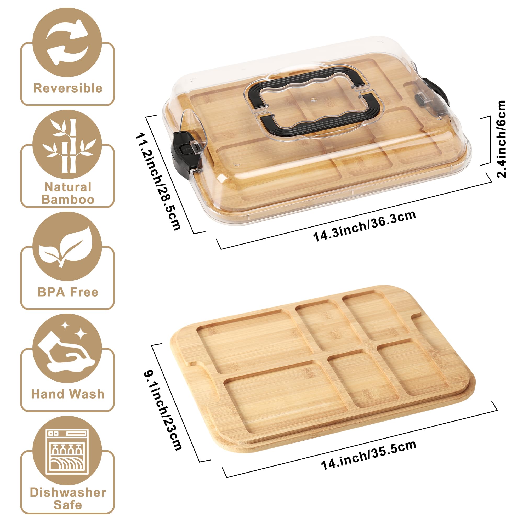 Bamboo Charcuterie Board showing built-in compartments
