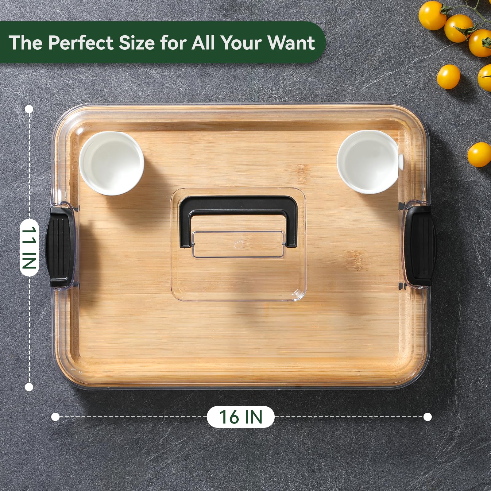 Bamboo cheese board set with locking lid and handle