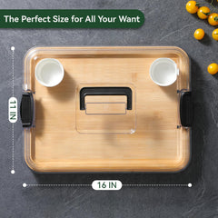 Bamboo cheese board set with locking lid and handle