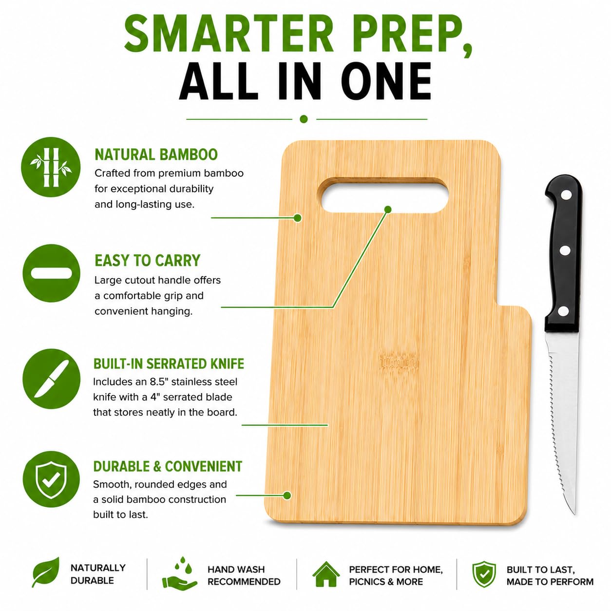 Compact bamboo cutting board suitable for kitchen use
