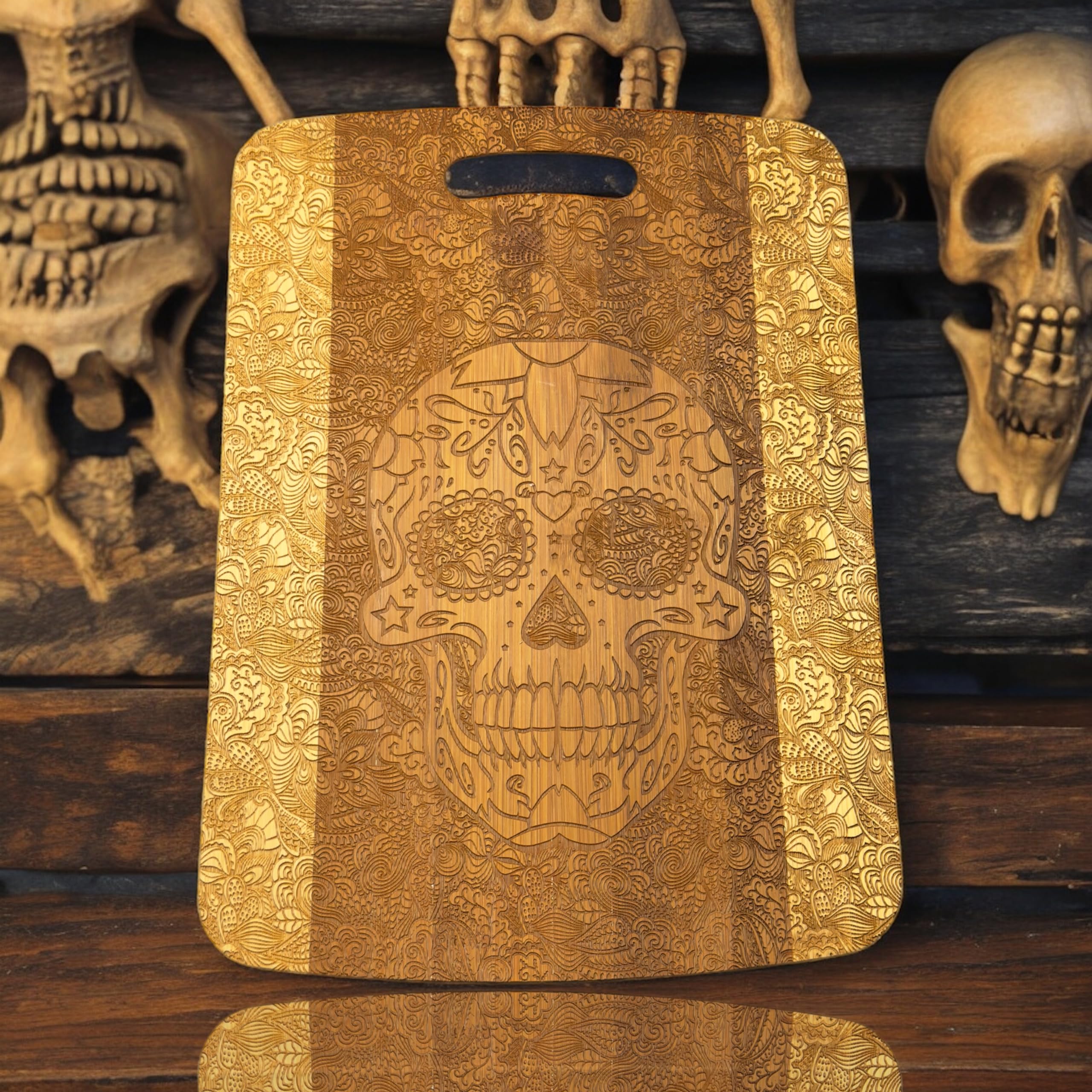 two toned design on bamboo cutting board