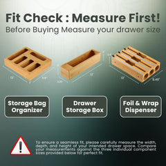 bamboo drawer organizer with foil wrap dispenser
