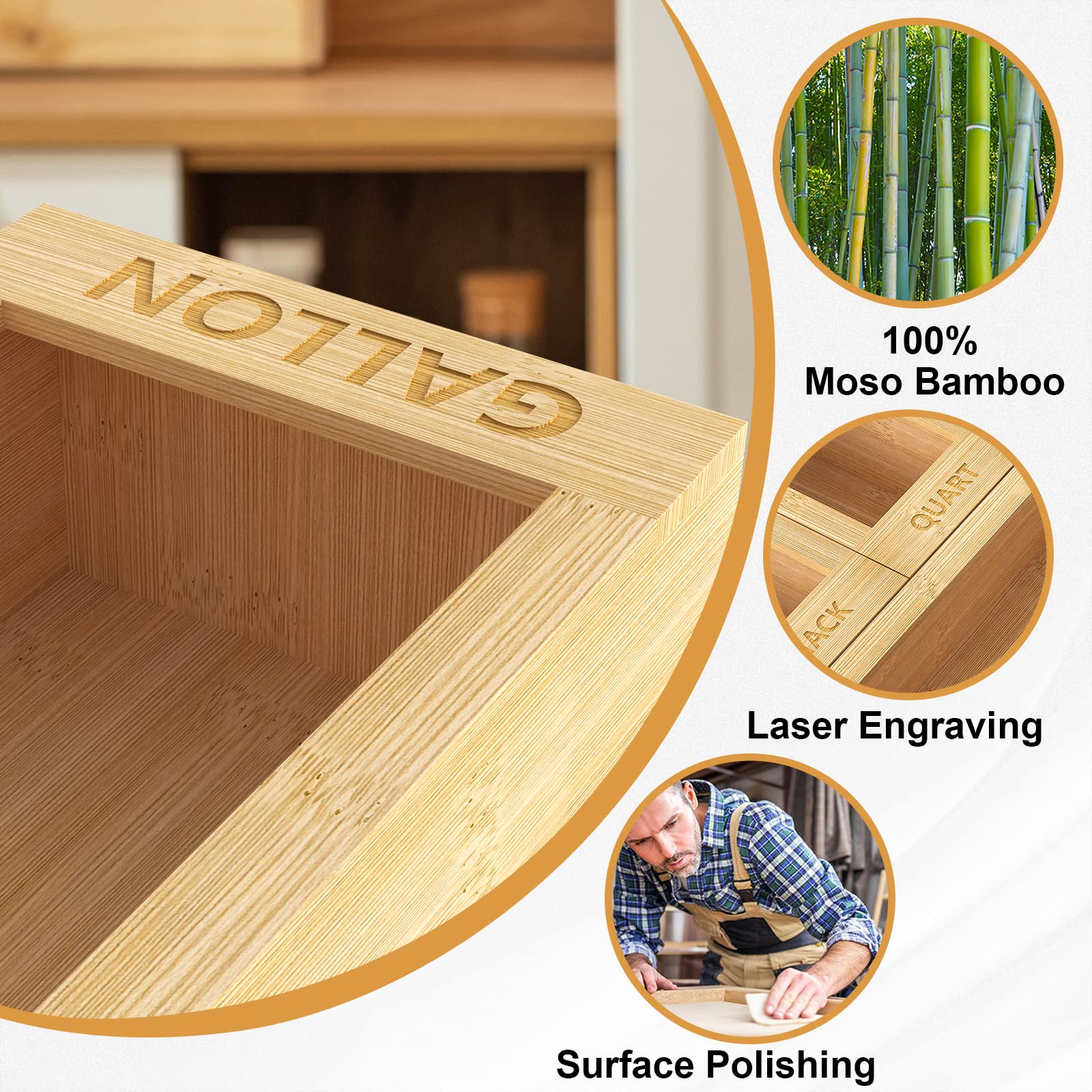 Stackable bamboo kitchen organizer with natural finish