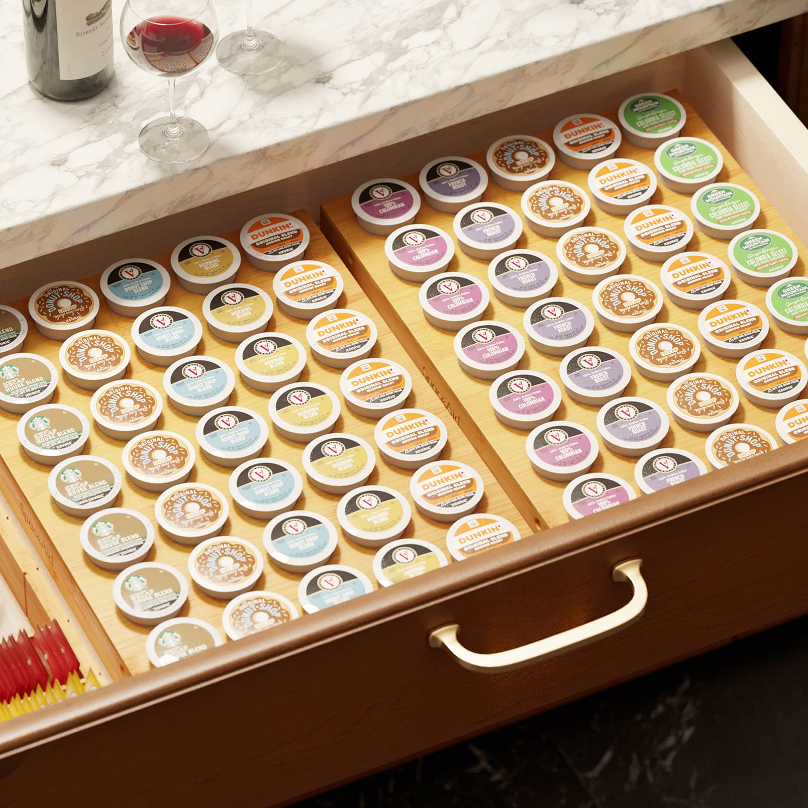 SpaceAid bamboo K Cup Drawer Organizer Insert size 15.3L x 11.5W x 1.6H