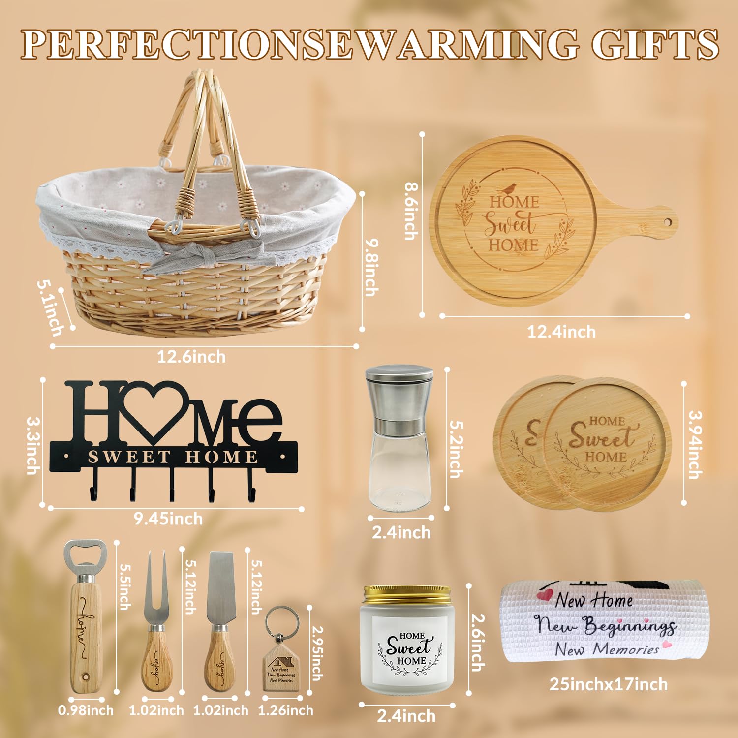 Bamboo kitchen essentials included in housewarming gift basket