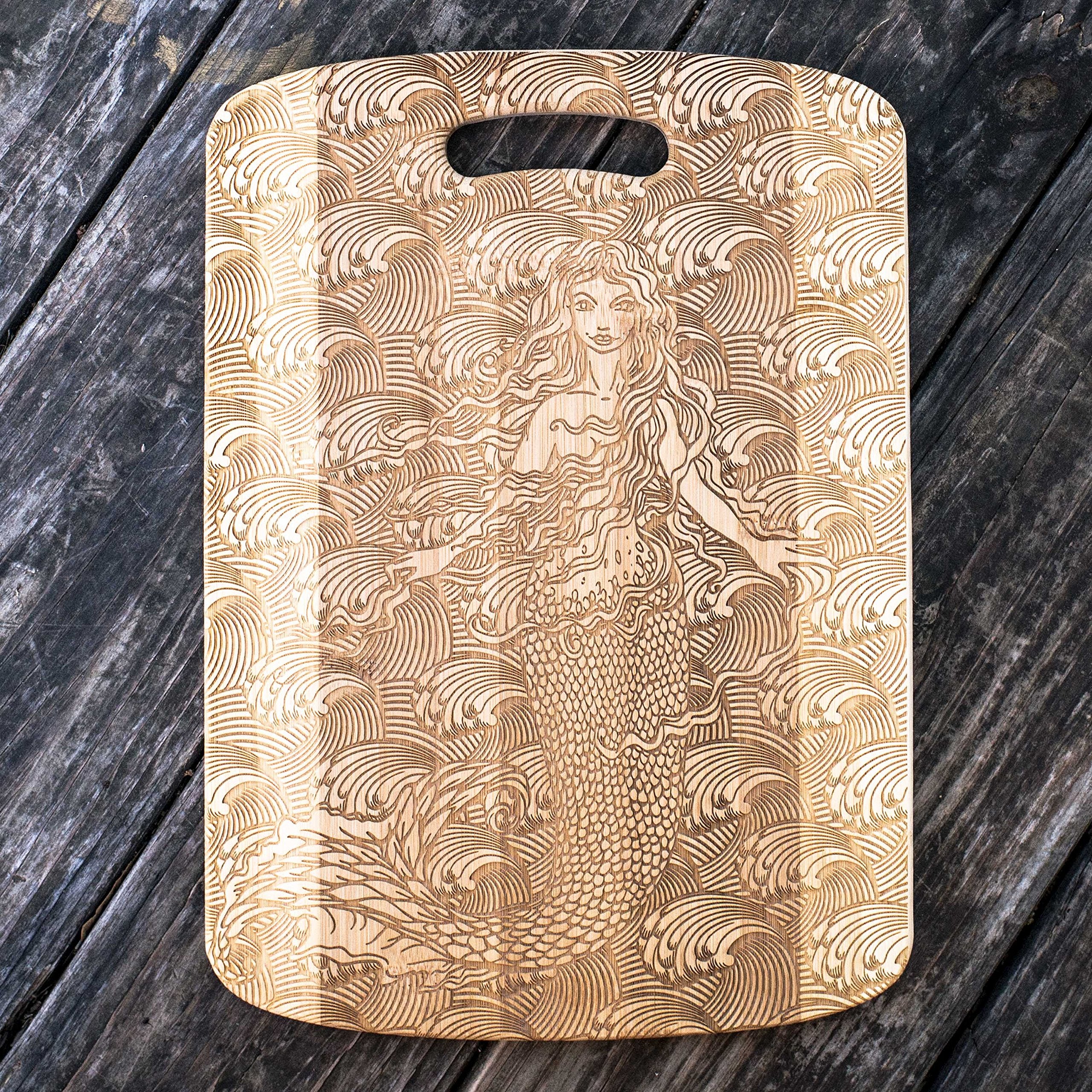 Two toned design on bamboo mermaid cutting board