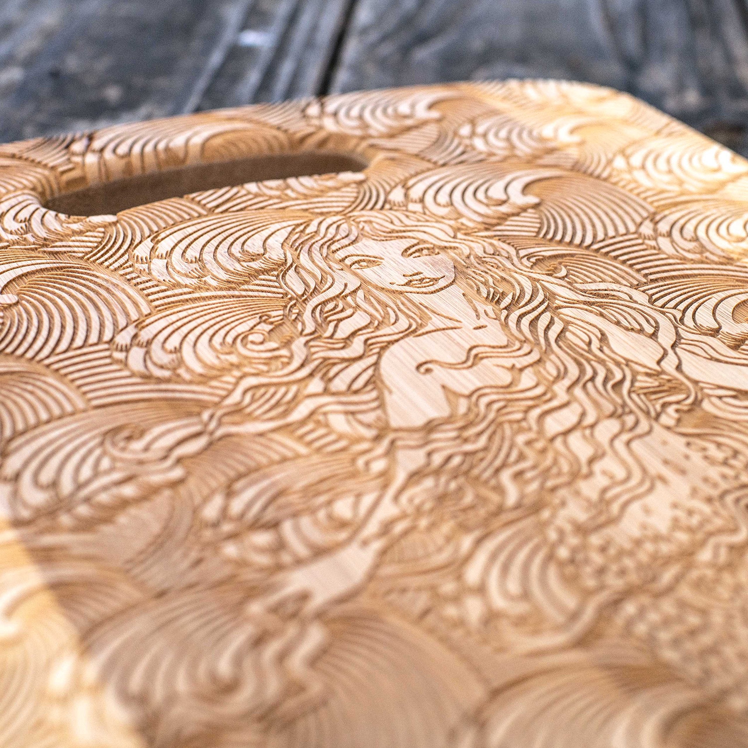 Mermaid cutting board hanging handle detail