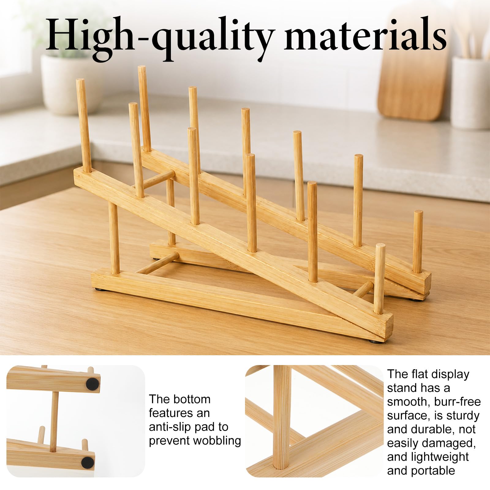 Bamboo plate rack with shelves and racks for kitchen storage