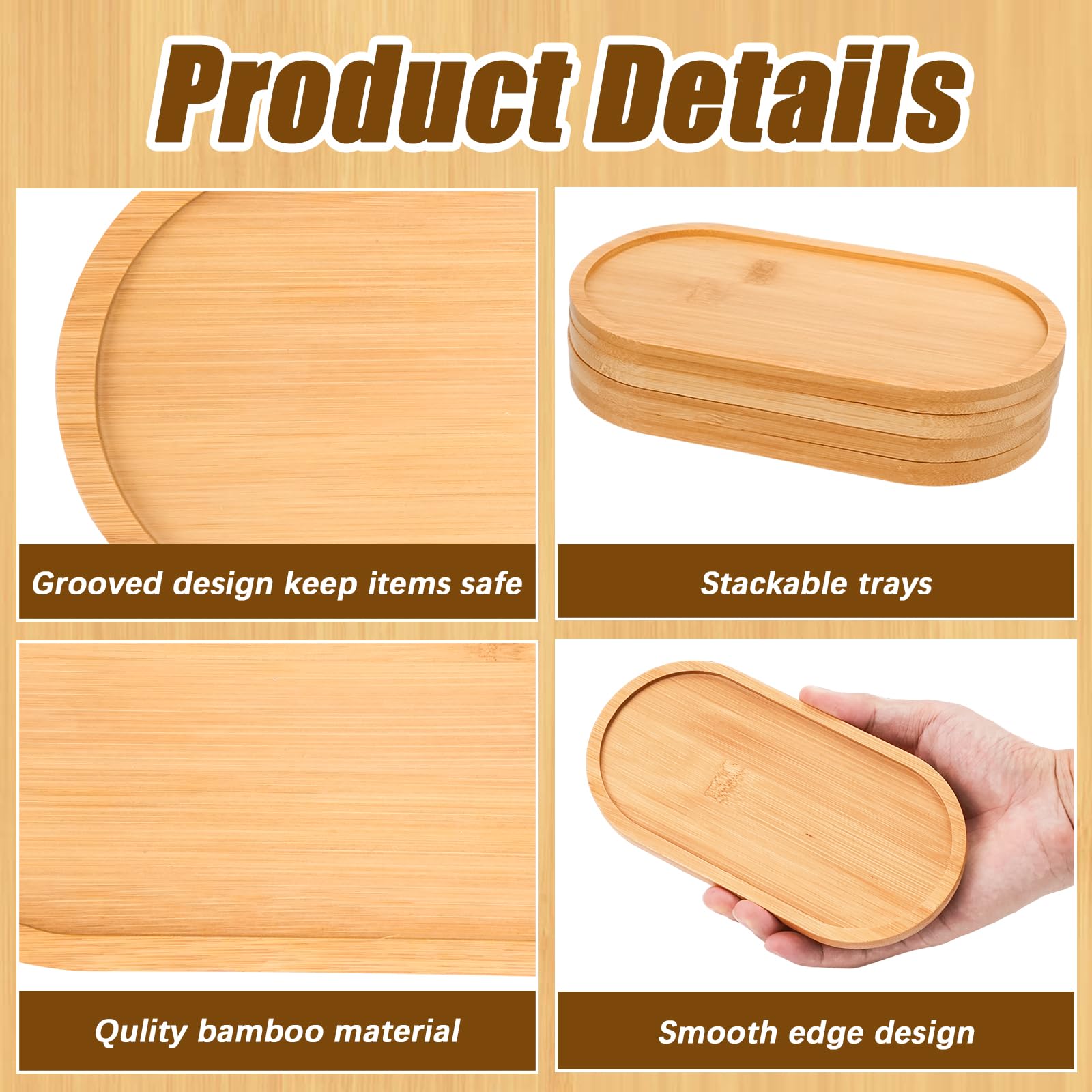 Wood color bamboo serving trays for kitchen and snacks