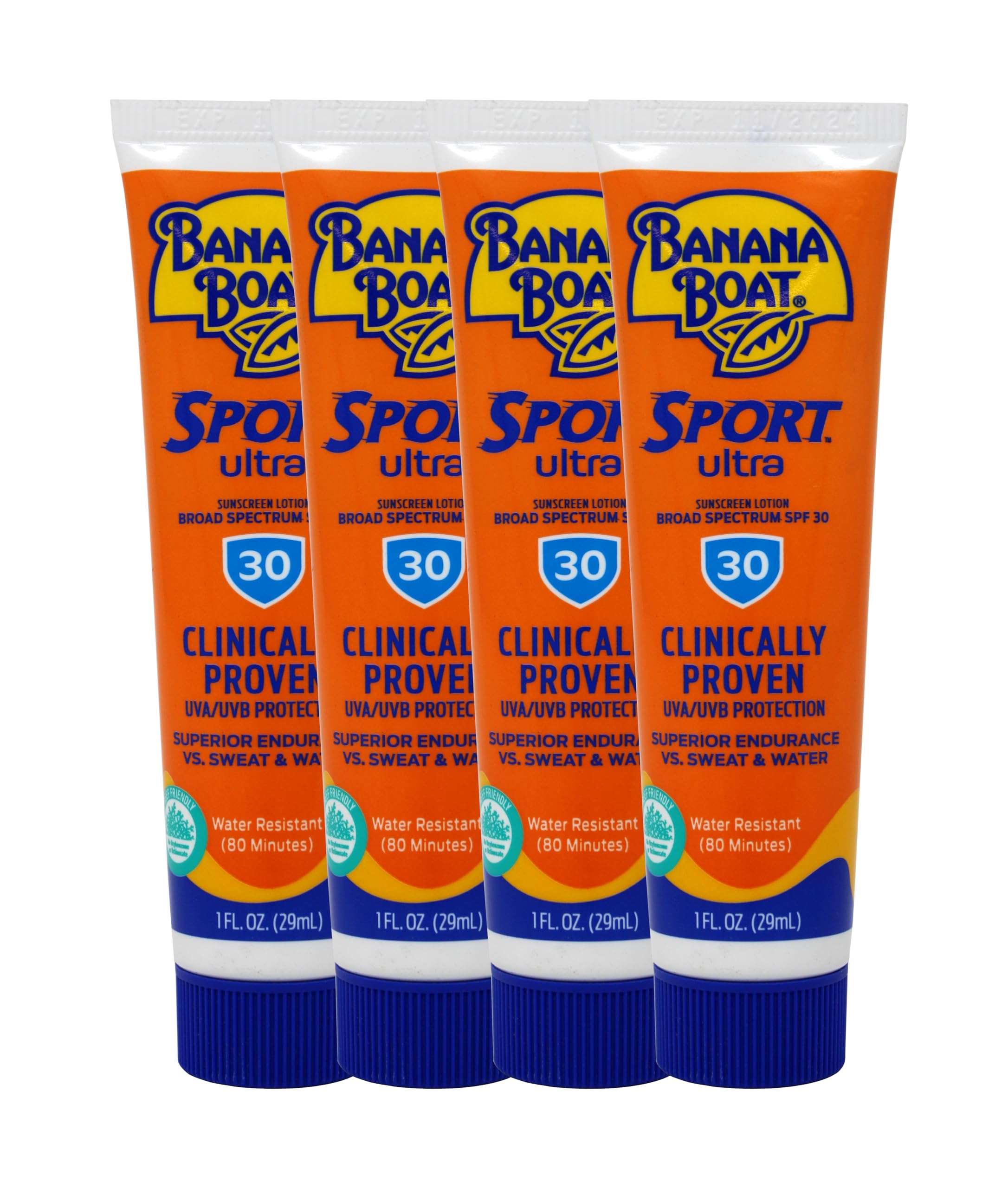 Banana Boat Sport Performance Sunscreen Lotion SPF 30 Pack of 4 bottles