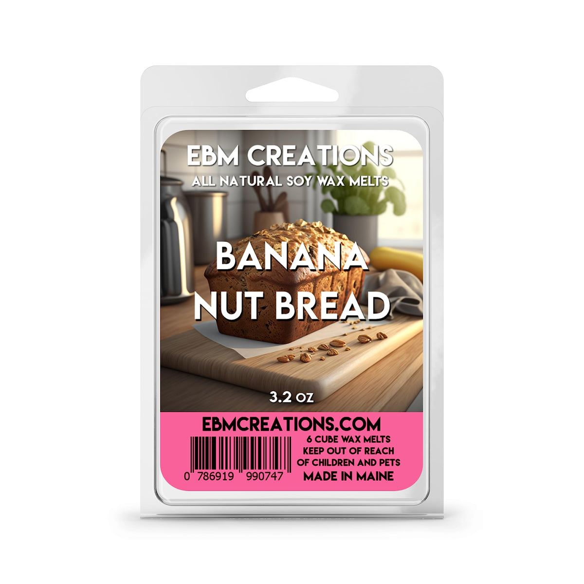 Banana Nut Bread soy wax melts 3.2oz six-cube clamshell