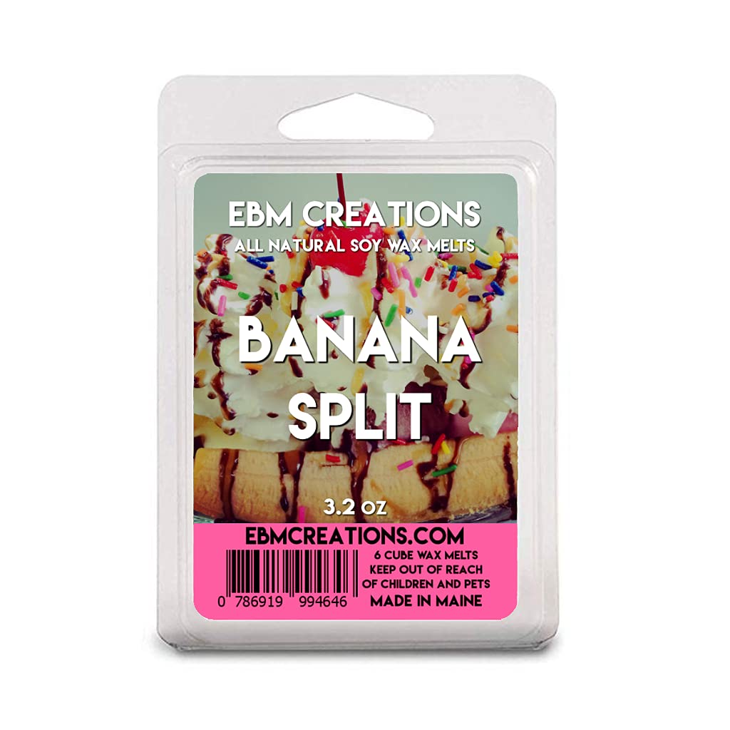 Banana Split soy wax melts six cube clamshell packaging