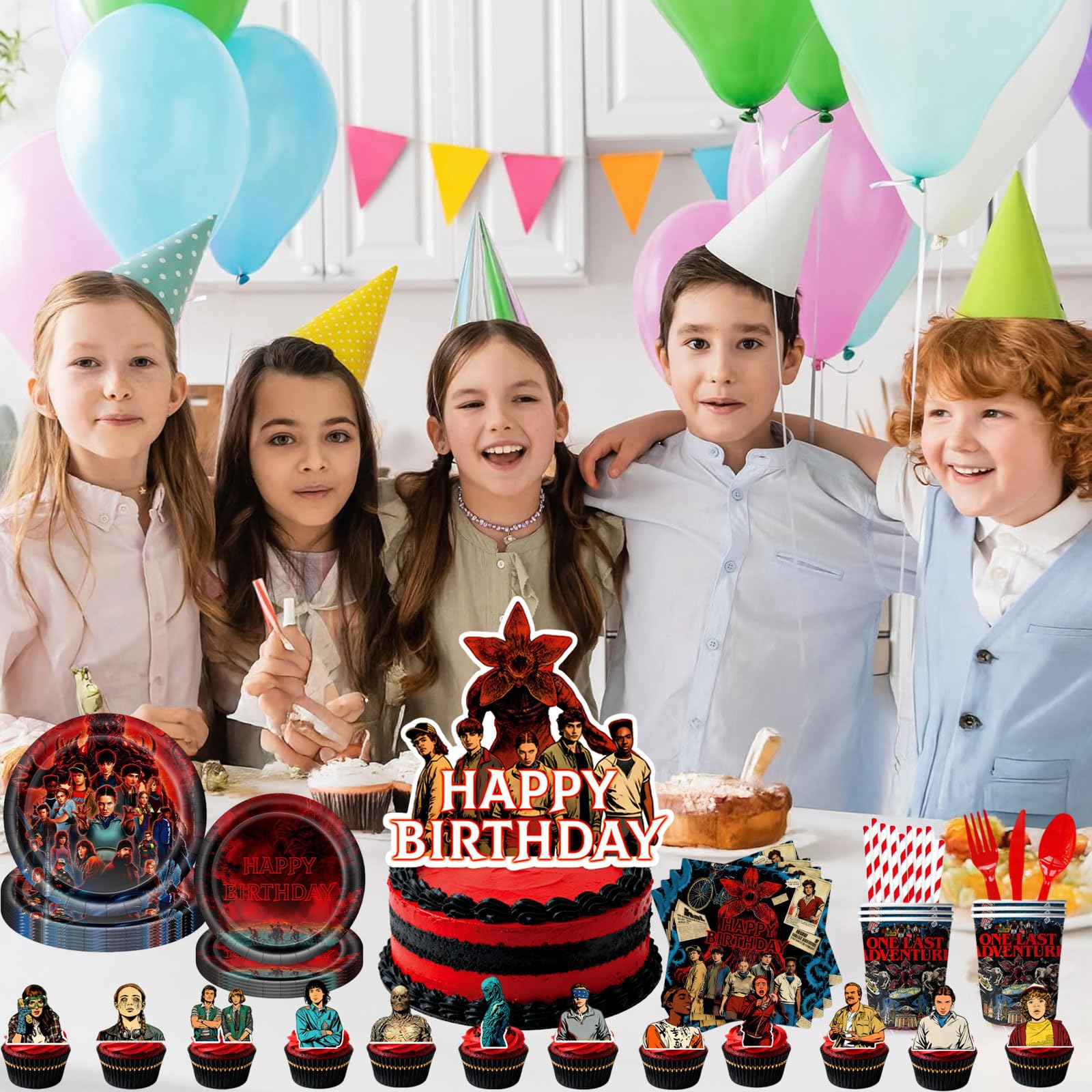 Birthday banner included in Stranger 5 TV Birthday Decorations Set