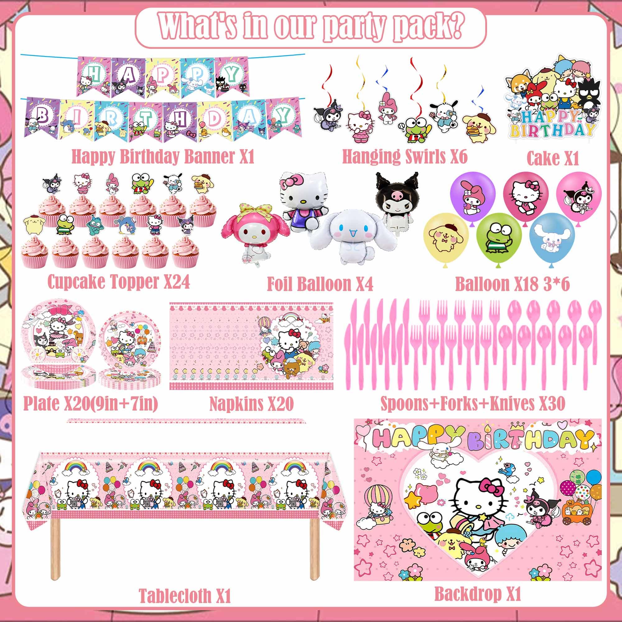 Kawaii Party Decorations banner tablecloth paper tableware balloons backdrop image