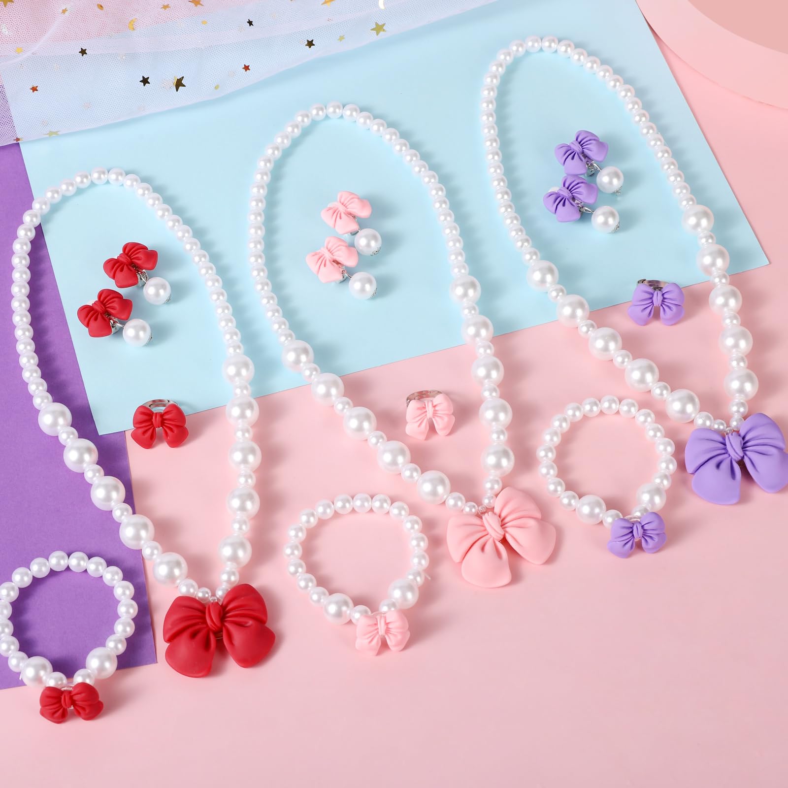 BaobaoJoy bow earrings clip-on hypoallergenic pink