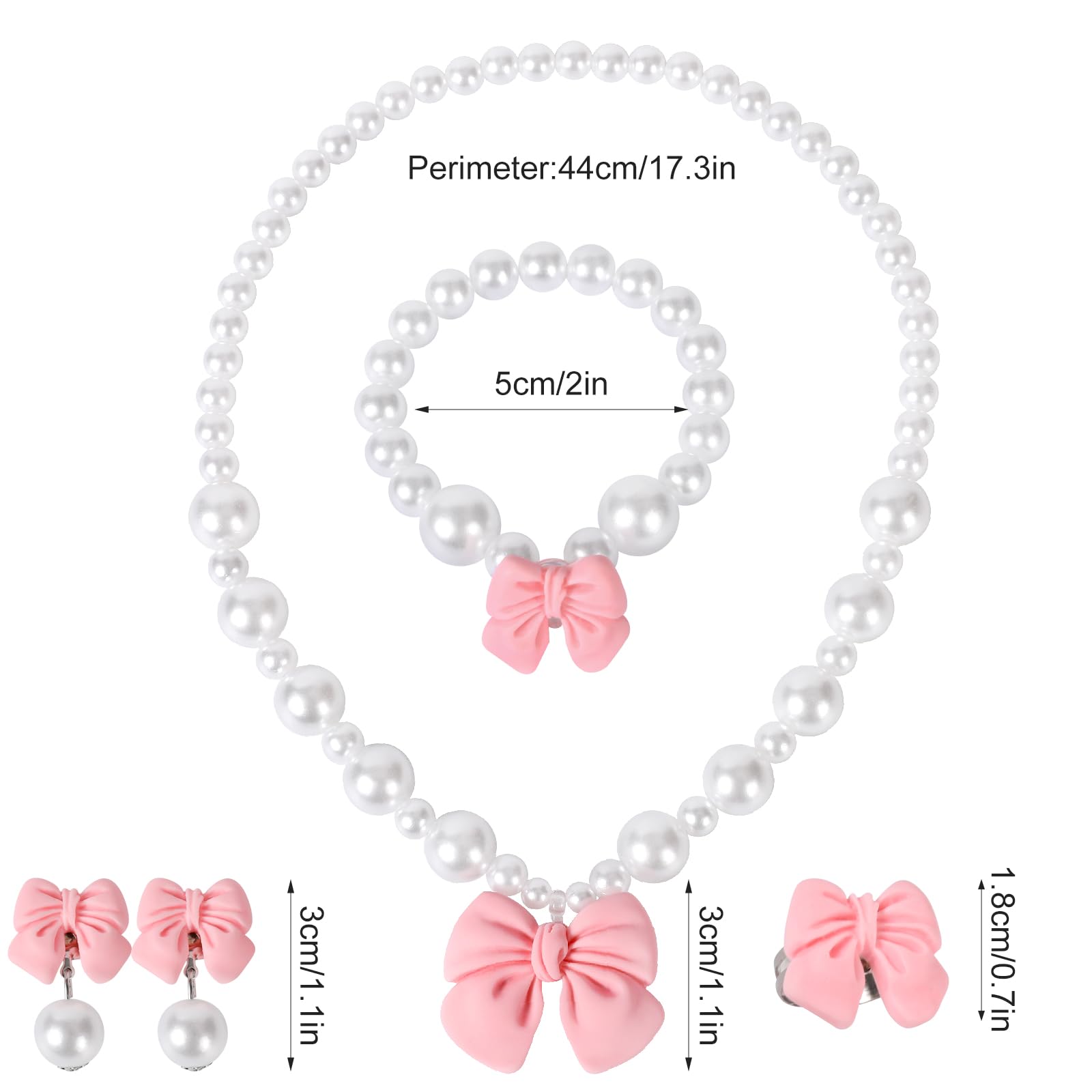 Four-piece bow jewelry set for little girls pink